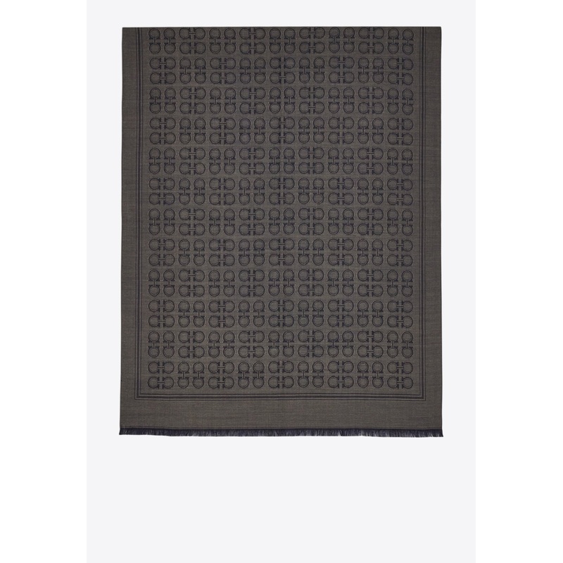 Gancini Square Wool-Blend Scarf Taupe Onesize