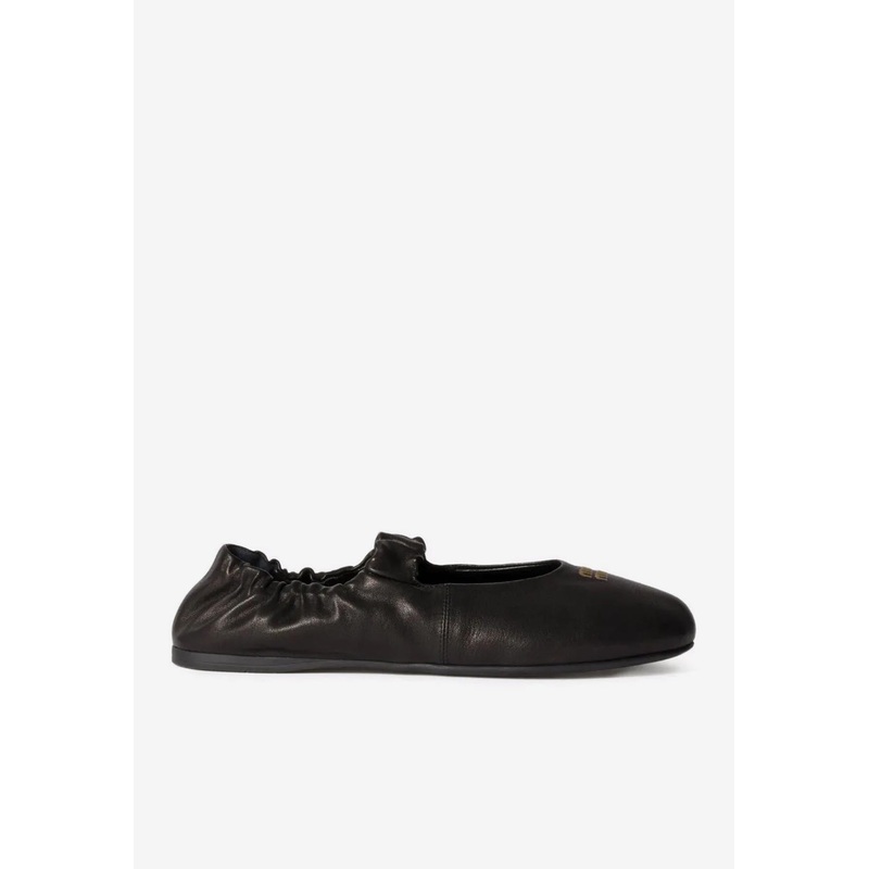 Ruched Nappa Leather Ballet Flats Black wshoeseu_EU 36
