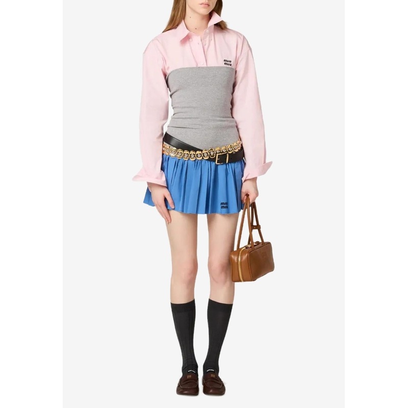 Two-Tone Paneled Mini Skirt Blue wrtwit_IT 38