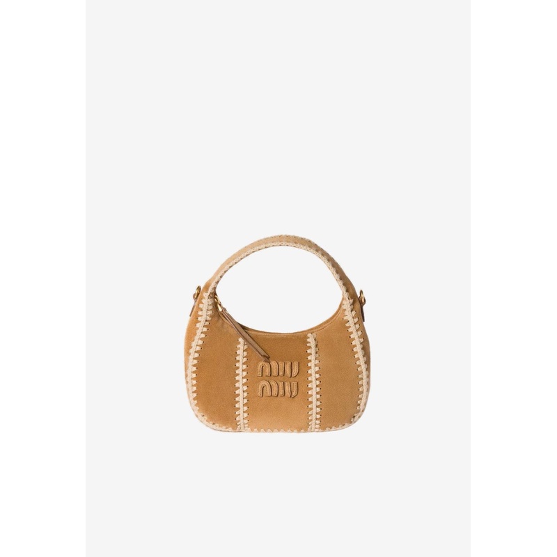 Wander Crochet-Trimmed Suede Shoulder Bag Camel Onesize