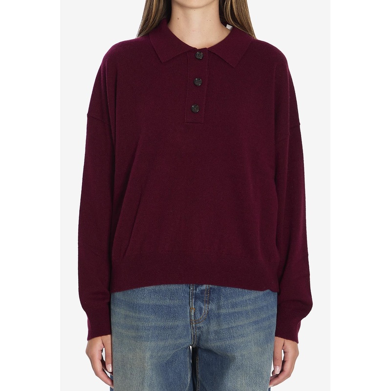 Wool-Blend Polo Sweater Burgundy wrtwstd_XS