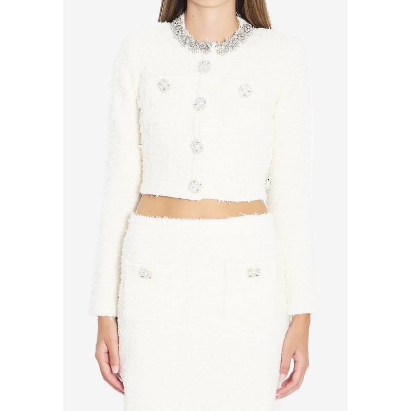 Boucl Knitted Cropped Cardigan White wrtwstd_S