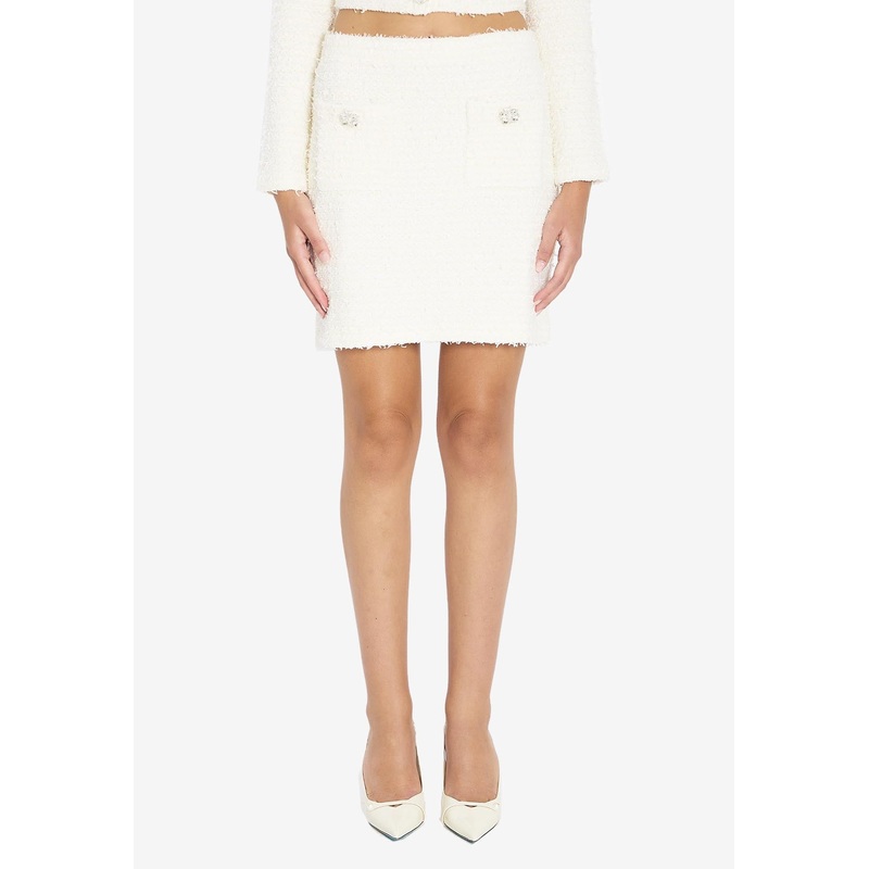 Boucl Knitted Mini Skirt Cream wrtwstd_S