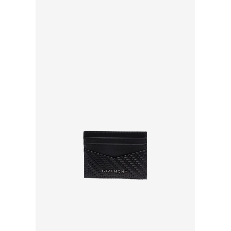 Braided-Effect Leather Cardholder Black Onesize