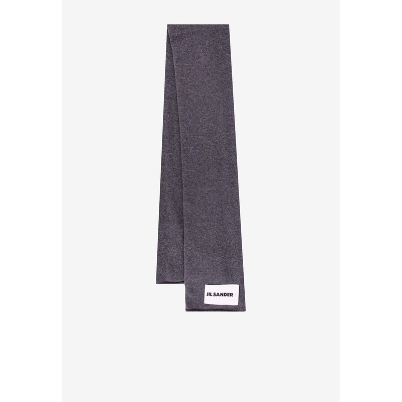Cashmere Scarf with Logo-Label Gray Onesize
