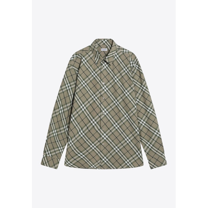 Check-Pattern Long-Sleeved Shirt Green mrtwstd_S