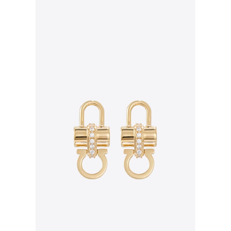 Crystal Embellished Padlock Stud Earrings Gold Onesize