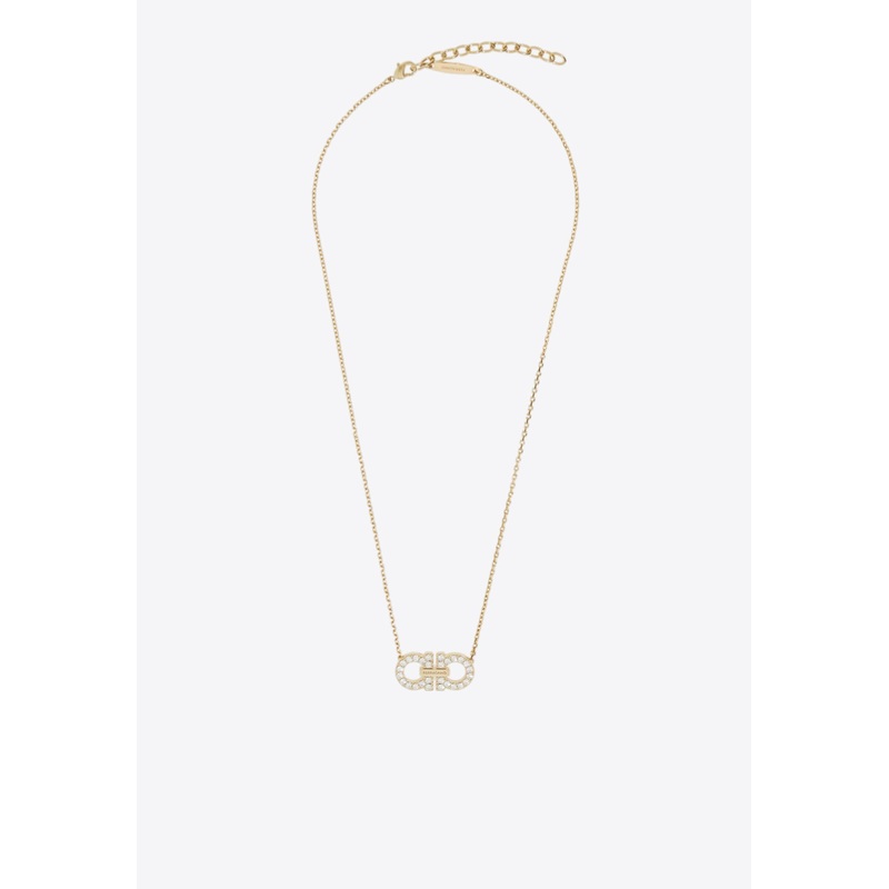 Double Gancini Crystal Pendant Necklace Gold Onesize