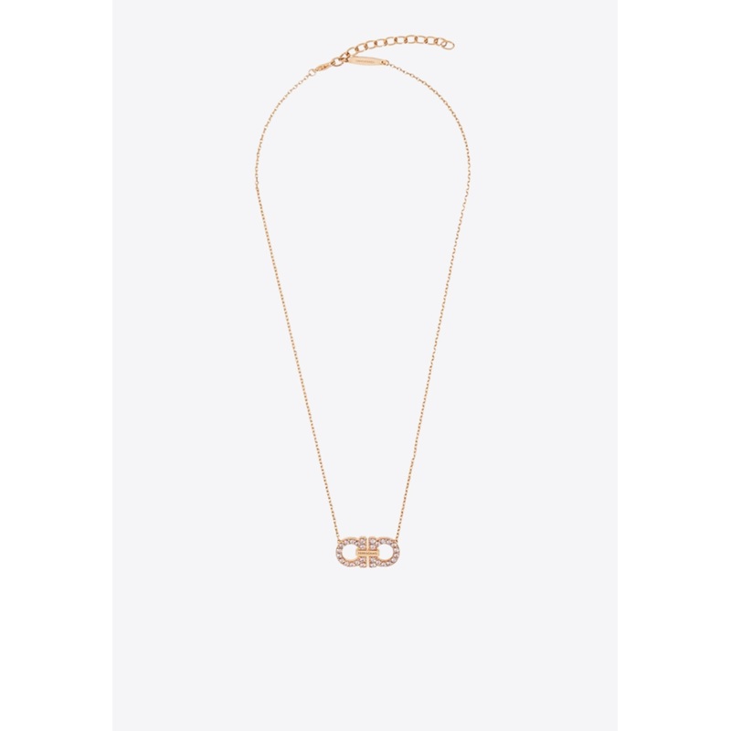 Double Gancini Crystal Pendant Necklace Rose Gold Onesize