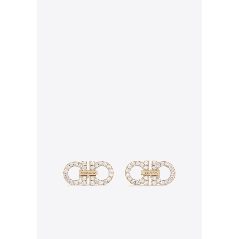 Double Gancini Crystal Stud Earrings Gold Onesize