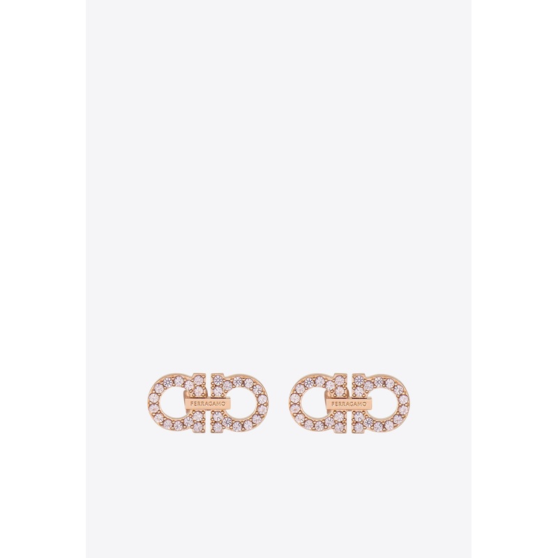 Double Gancini Crystal Stud Earrings Rose Gold Onesize
