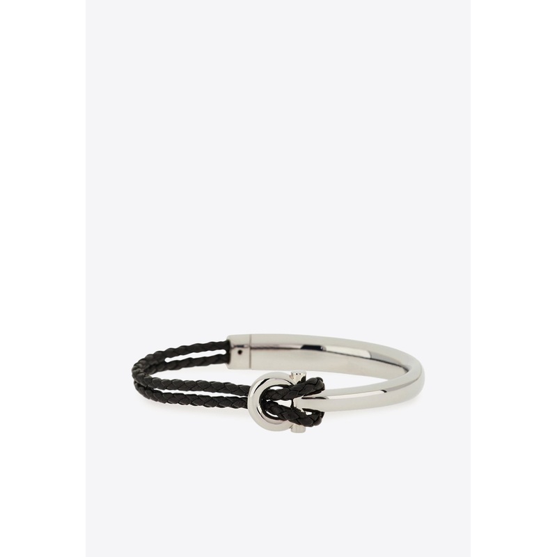 Gancini Braided Leather Bracelet Black Onesize