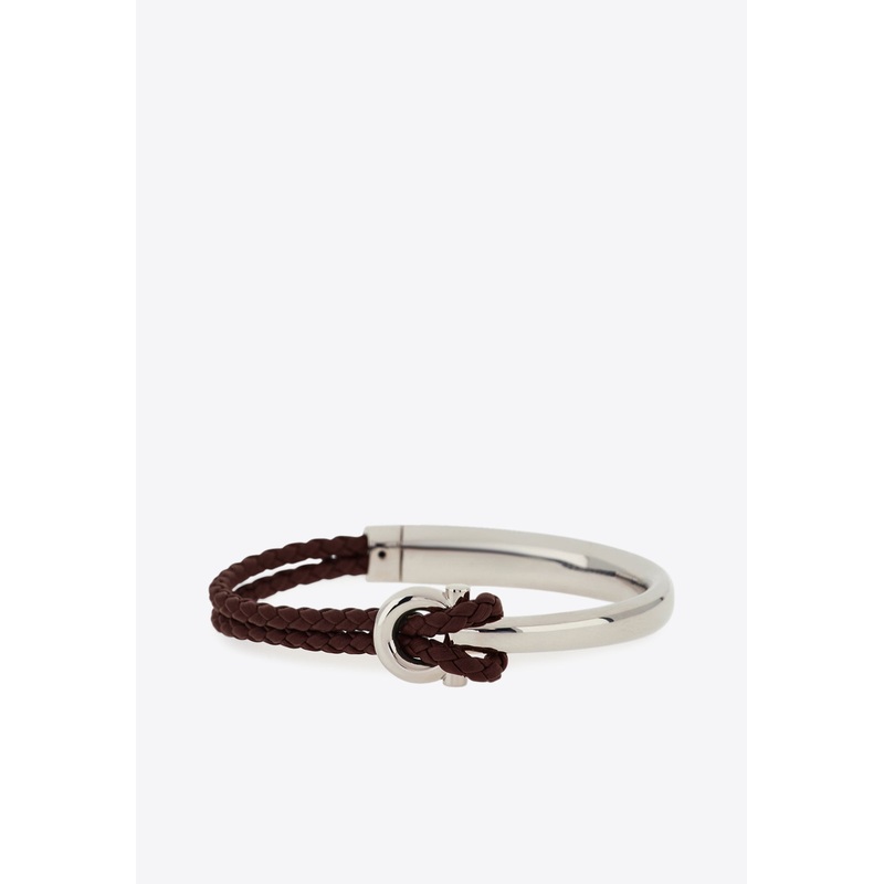 Gancini Braided Leather Bracelet Brown Onesize
