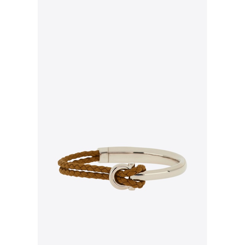 Gancini Braided Leather Bracelet Camel Onesize