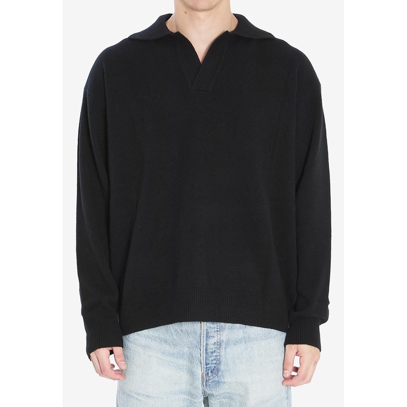 Wool-Blend Long-Sleeved Polo T-shirt Black mrtwit_IT 46