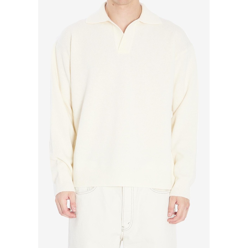 Wool-Blend Long-Sleeved Polo T-shirt White mrtwit_IT 46