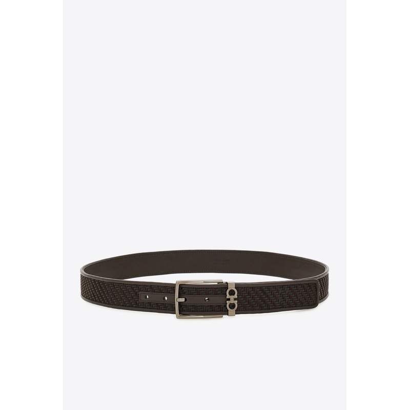 Woven Calf Leather Belt Brown 90