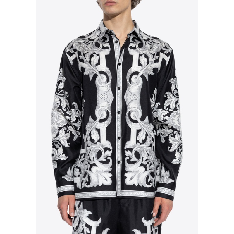 Architectural Barocco Print Silk Shirt Black mrtwit_IT 52