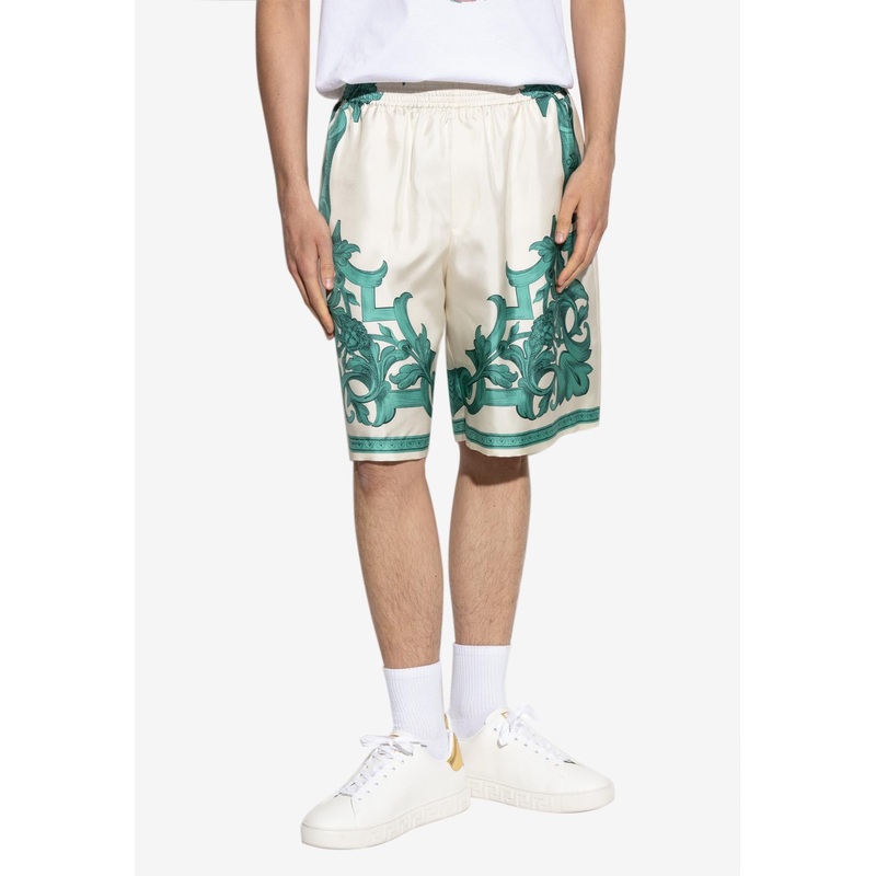 Architectural Baroque Print Silk Shorts Green mrtwit_IT 48