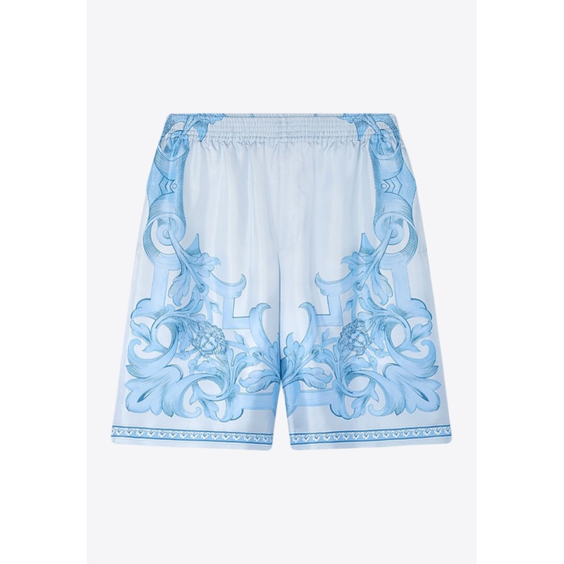 Architectural Baroque Print Silk Shorts Light Blue mrtwit_IT 52