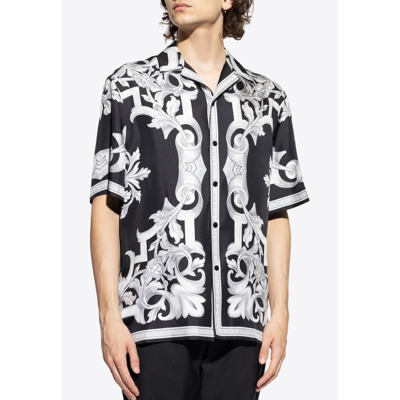 Architectural Baroque Short-Sleeved Silk Shirt Black mrtwit_IT 46