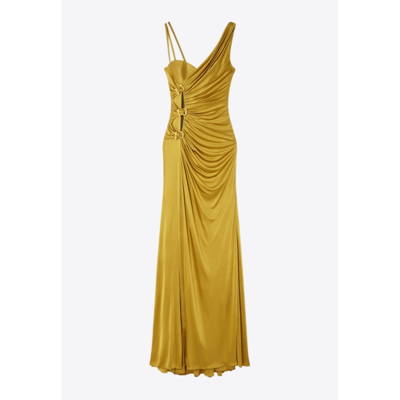 Asymmetric Gathered Sleeveless Gown Yellow wrtwit_IT 46