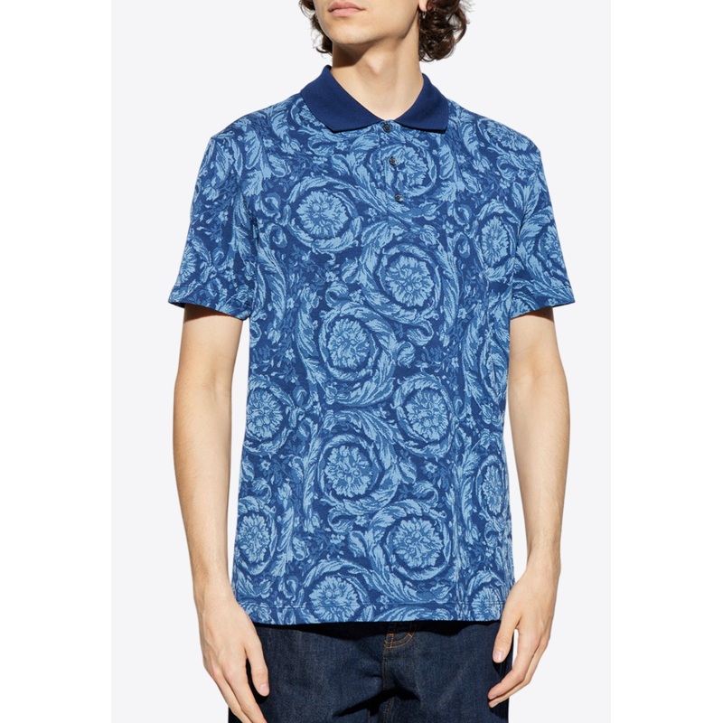 Barocco Jacquard Polo T-shirt Blue mrtwstd_S