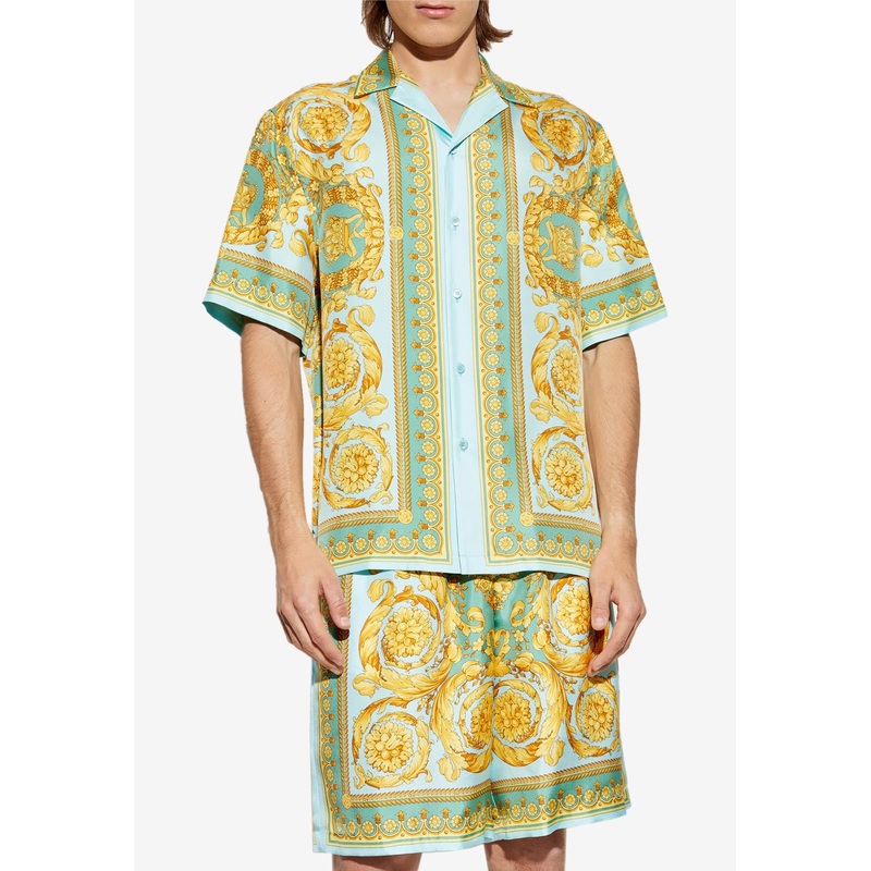 Barocco Print Short-Sleeved Silk Shirt Multicolor mrtwit_IT 48