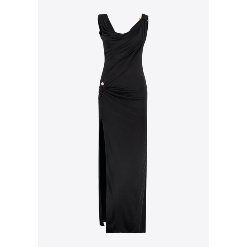 Safety Pin Gathered Maxi Dress Black wrtwit_IT 40