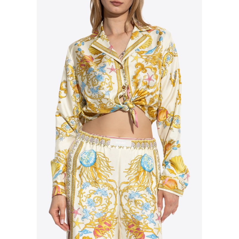 Underwater Barocco Print Knotted Shirt Multicolor wrtwit_IT 38