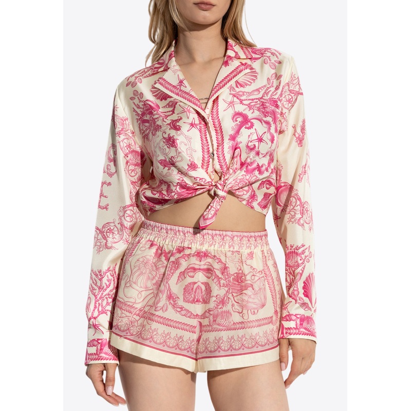 Underwater Barocco Print Knotted Shirt Pink wrtwit_IT 38
