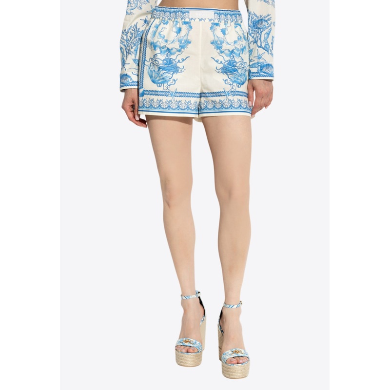 Underwater Barocco Print Mini Shorts Blue wrtwit_IT 40