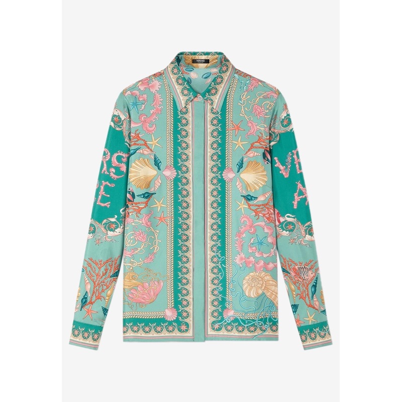 Underwater Barocco Print Silk Shirt Green wrtwit_IT 38