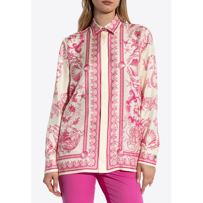 Underwater Barocco Print Silk Shirt Pink wrtwit_IT 38