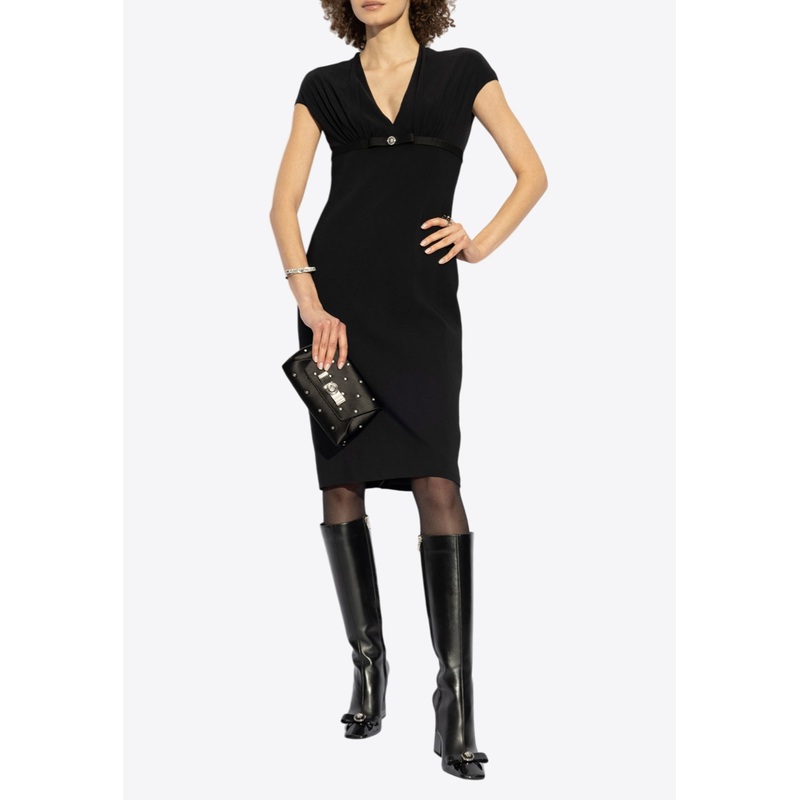 V-neck Short Sleeved Midi Dress Black wrtwit_IT 40