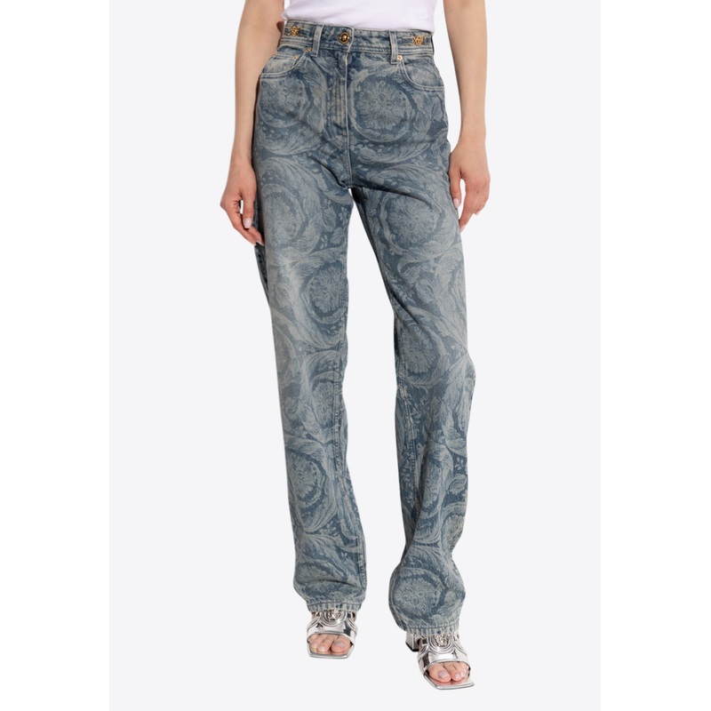 Barocco Motif Mid-Rise Jeans Blue wrtwbottoms_27