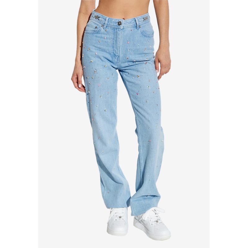 Embellished High-Rise Straight-Leg Jeans Blue wrtwbottoms_29