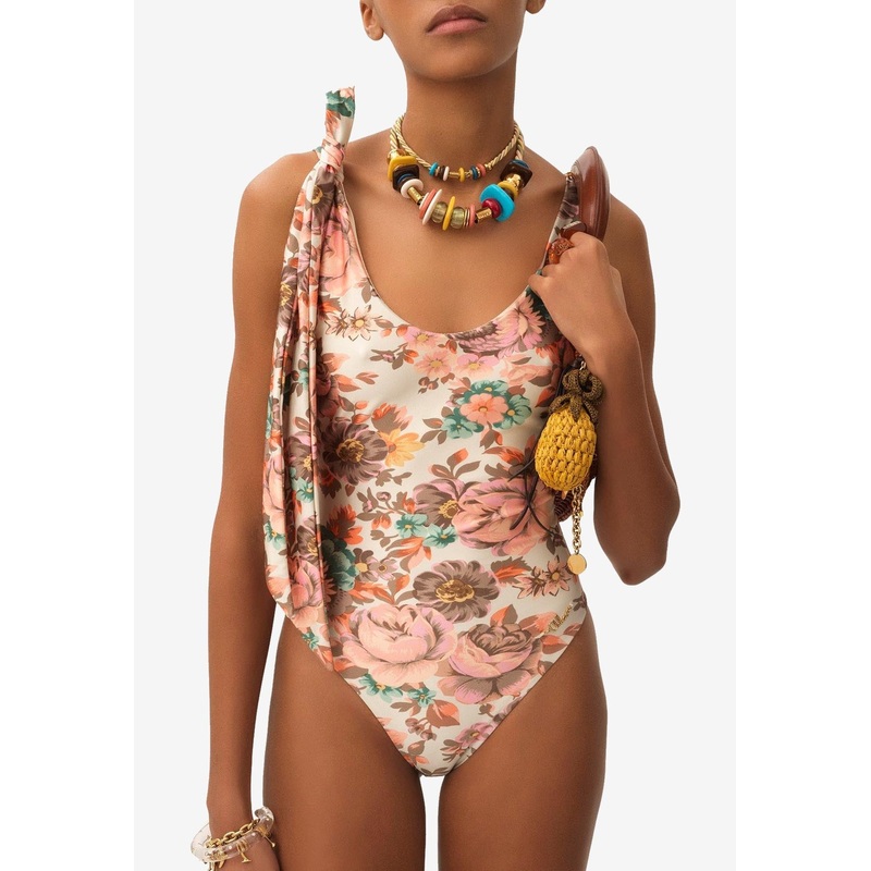 Floral Knotted Strap One-Piece Swimsuit Multicolor wrtwfr_FR 40