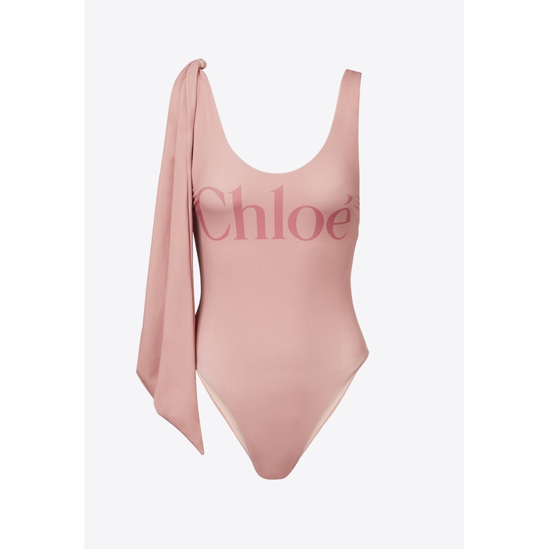 Maxi Logo Knotted Strap One-Piece Swimsuit Pink wrtwfr_FR 38