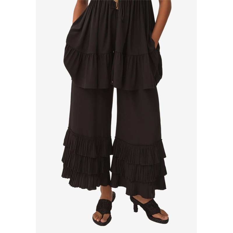 Ruffled Wide-Leg Silk Pants Black wrtwfr_FR 40