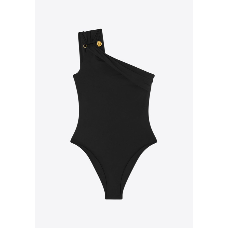 Safety Pin Gathered One-Piece Swimsuit Black wrtwversacelingerie_2