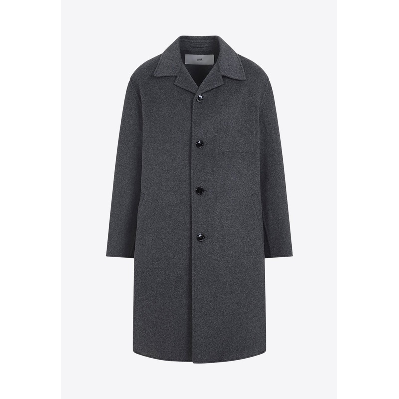 Single-Breasted Wool Knee-Length Coat Gray mrtwstd_M