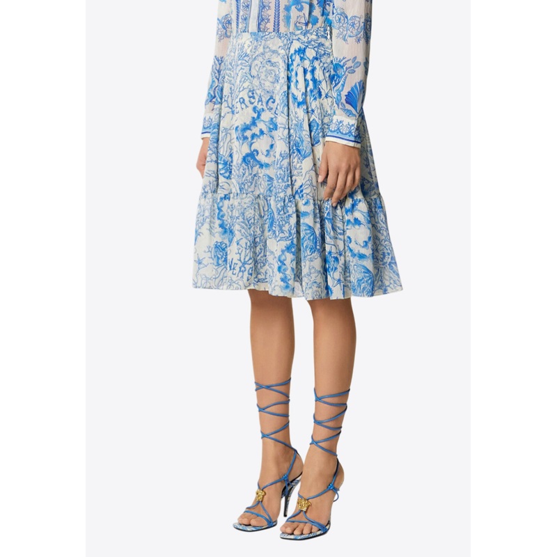 Underwater Barocco Flowy Midi Skirt Blue wrtwit_IT 40