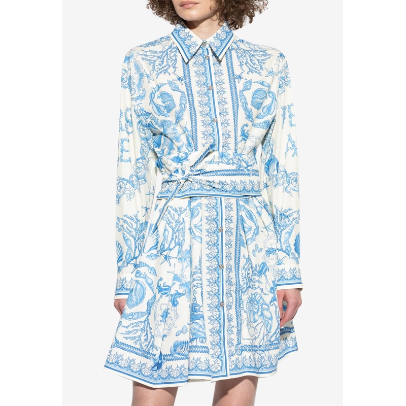 Underwater Barocco Mini Shirt Dress Blue wrtwit_IT 40