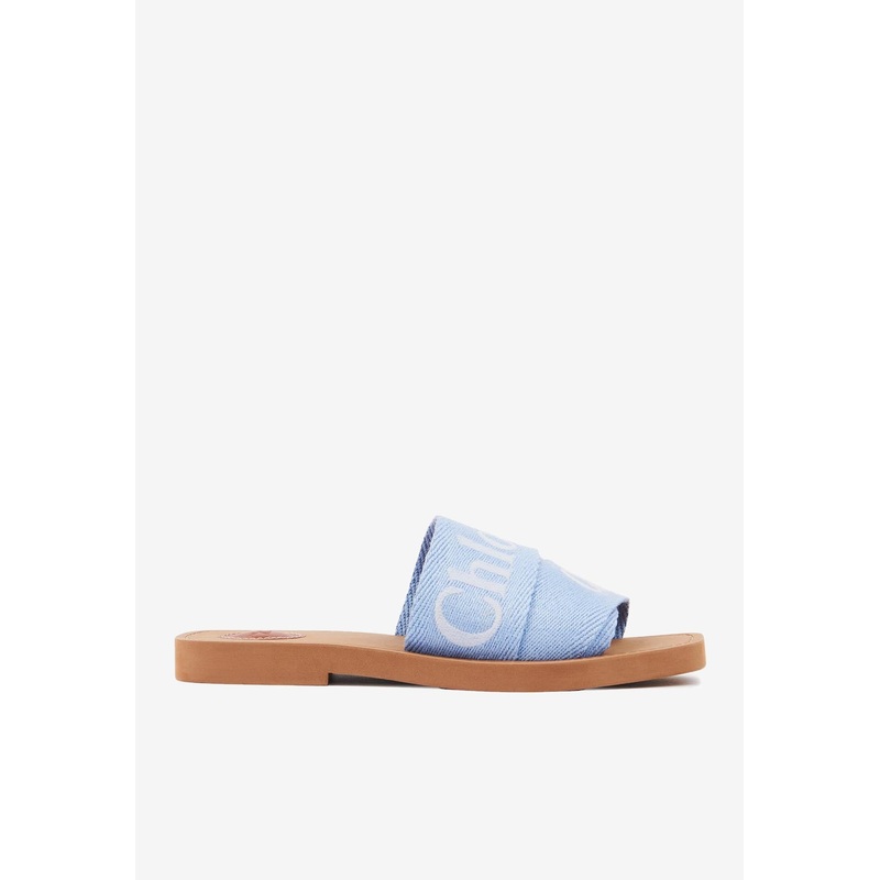 Woody Linen-Blend Flat Mules Light Blue wshoeseu_EU 36