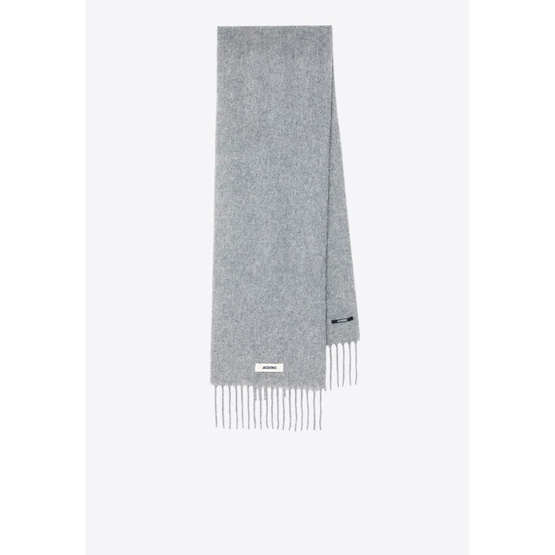Alpaca and Mohair Fringed Scarf Gray Onesize