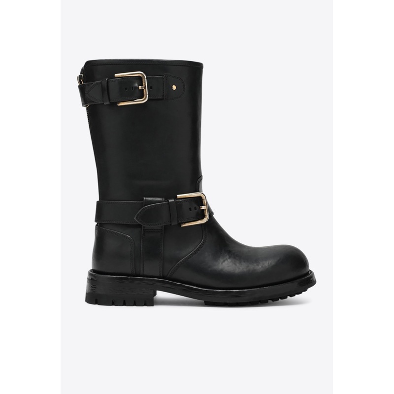 Biker Ankle Boots in Calf Leather Black wshoeseu_EU 37
