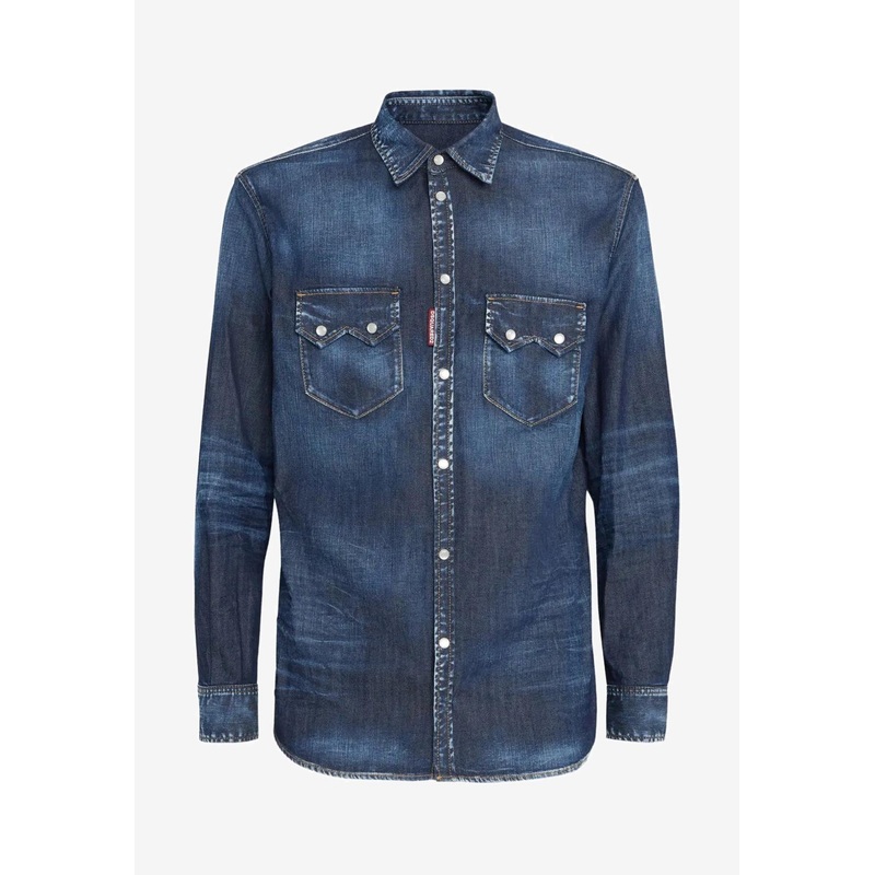 Dan Long-Sleeved Denim Shirt Blue mrtwit_IT 48