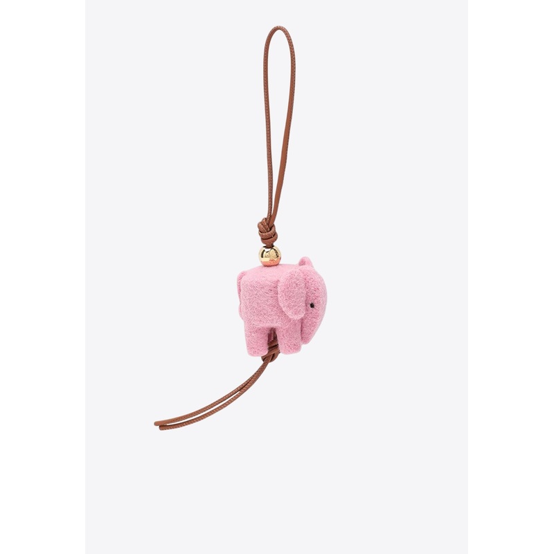 Elephant Felt and Leather Pendant Keychain Pink Onesize
