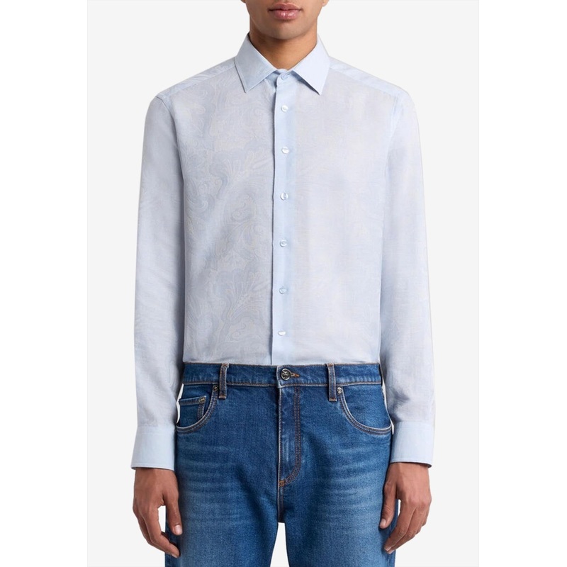 Floral Jacquard Button-Up Shirt Sky Blue mrtwshirtseu_EU 39